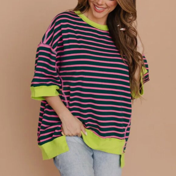 *NEW* Boutique Striped Oversized Tee - Picture 1 of 7